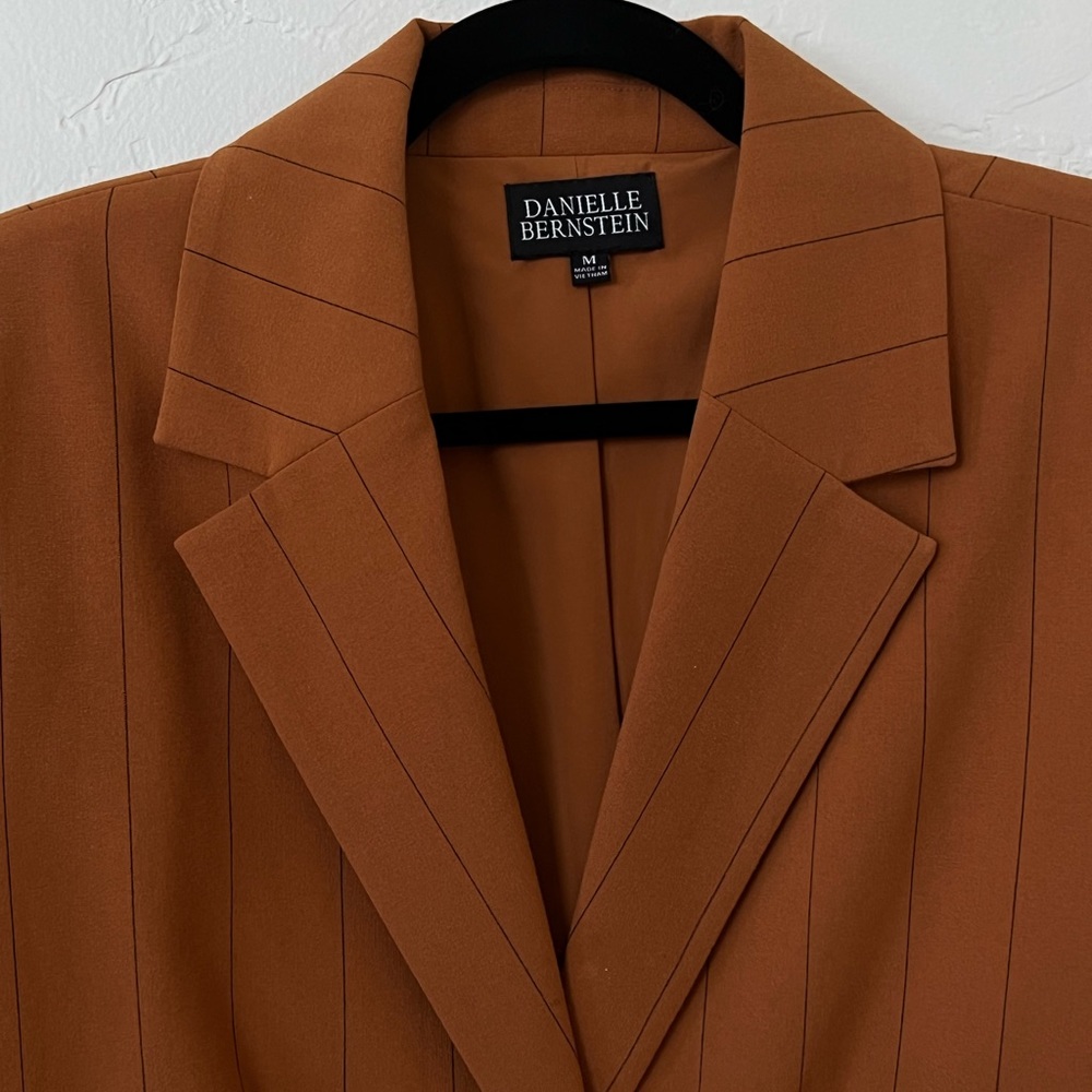 Burnt orange pinstripe pantsuit